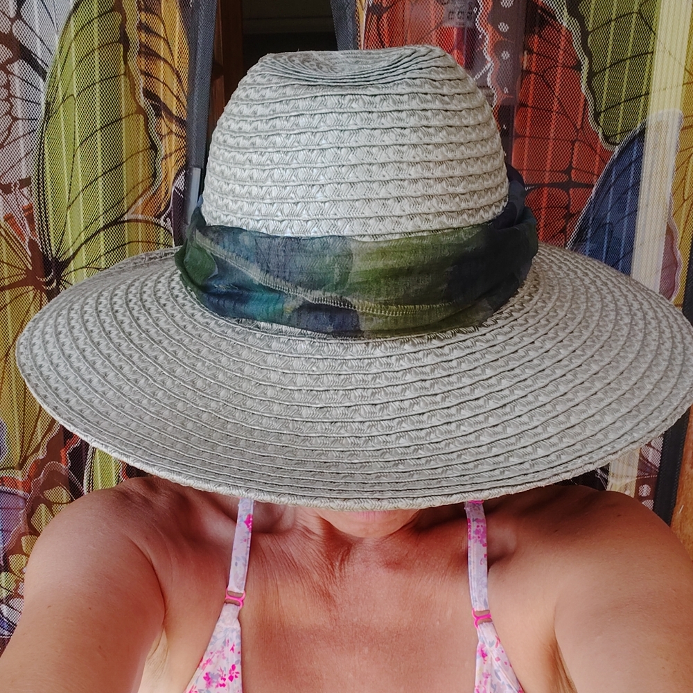 Vintage Philippe Model Straw Sunhat Green 70s Festival